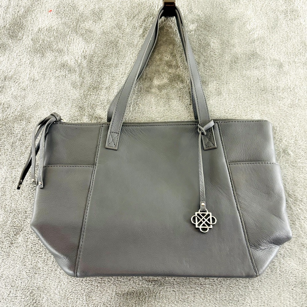 Piazza Purse Gray Leather‎ Shoulder Bag Satchel Zip Closure Pockets
